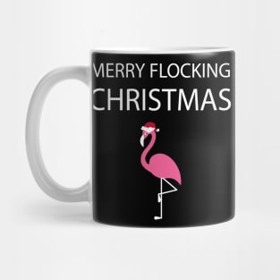 Merry Flocking Christmas Pink Flamingo Santa Hat Mug
